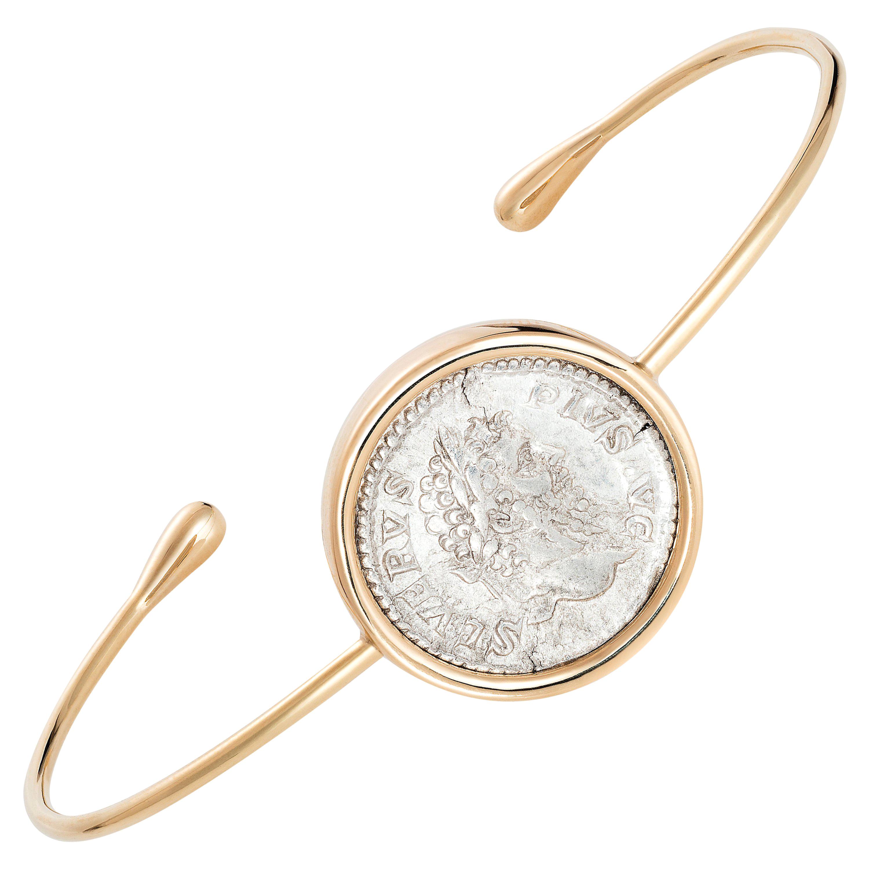 Bracelet Dubini Septimius en or jaune 18 carats avec pièce de monnaie Denarius ancienne en argent