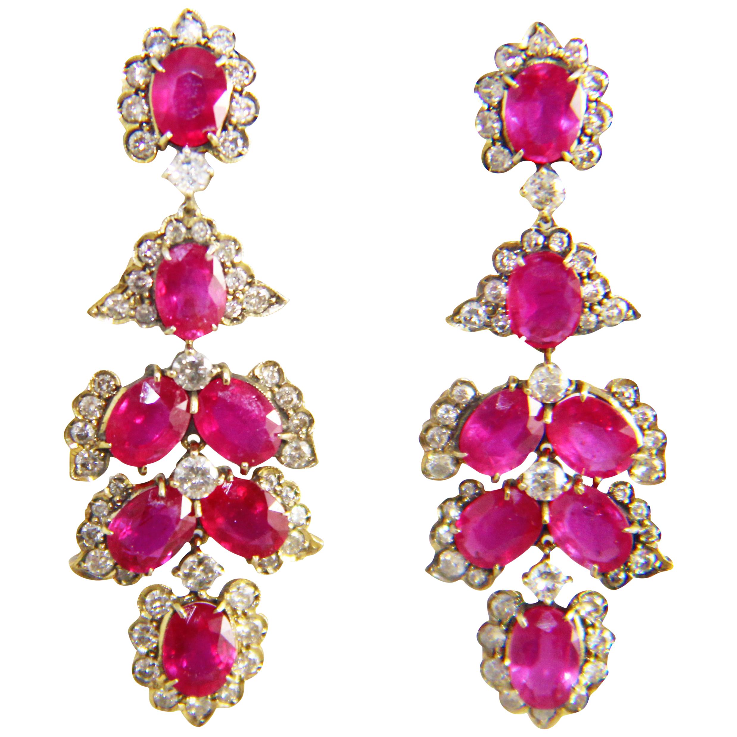 Luise Gioielli 14 Karat Ruby and Diamond Drop Earrings