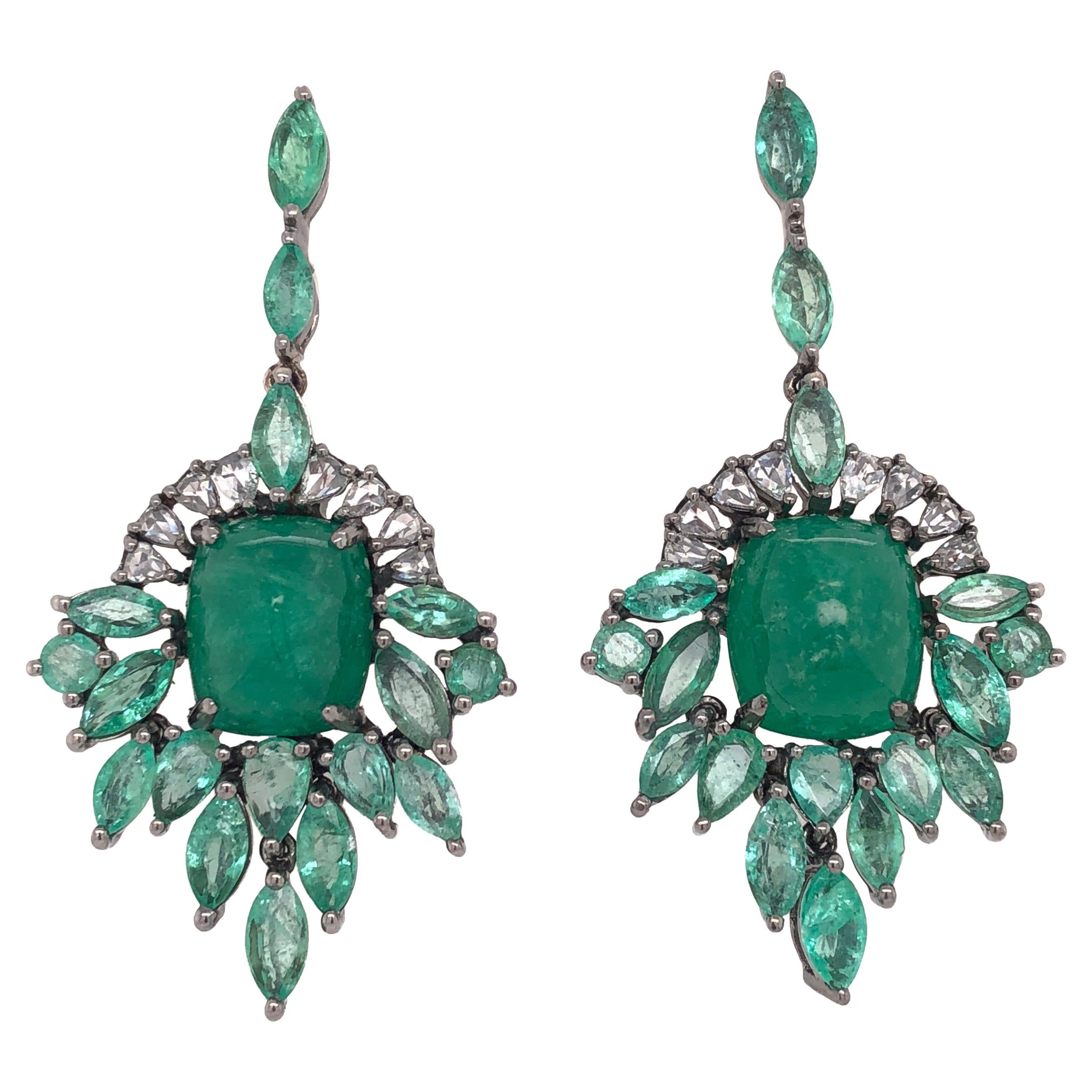 Ruchi New York Chandelier Cabochon and Marquise Emerald Earrings