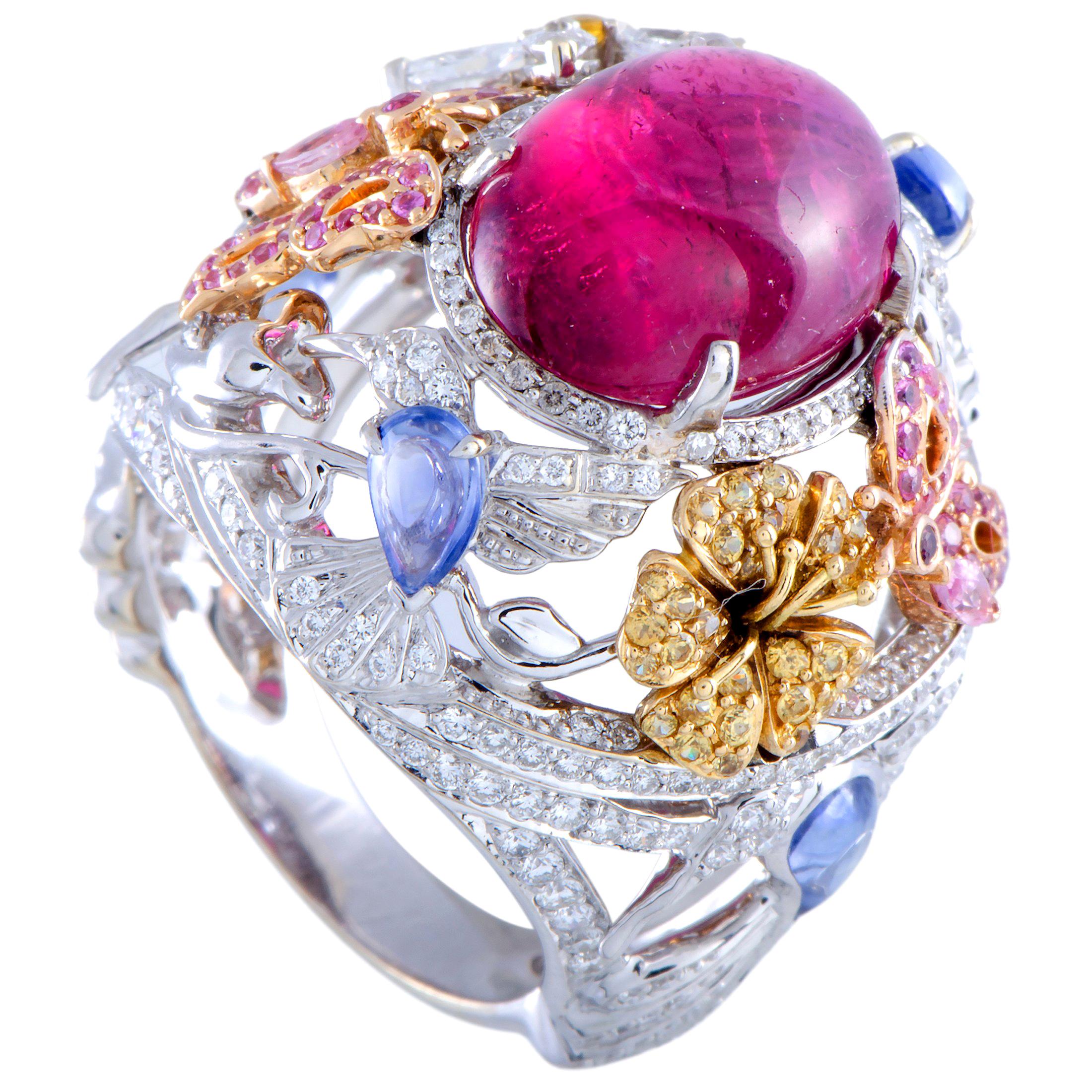 Garrard Diamond, Pink Tourmaline and Sapphire Yellow, White and Rose Gold Ring