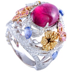 Garrard Diamond, Pink Tourmaline and Sapphire Yellow, White and Rose Gold Ring