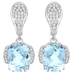 5.88 Carats Aquamarine and 0.35 Carat Diamond 14 Karat Gold Dangle Earrings