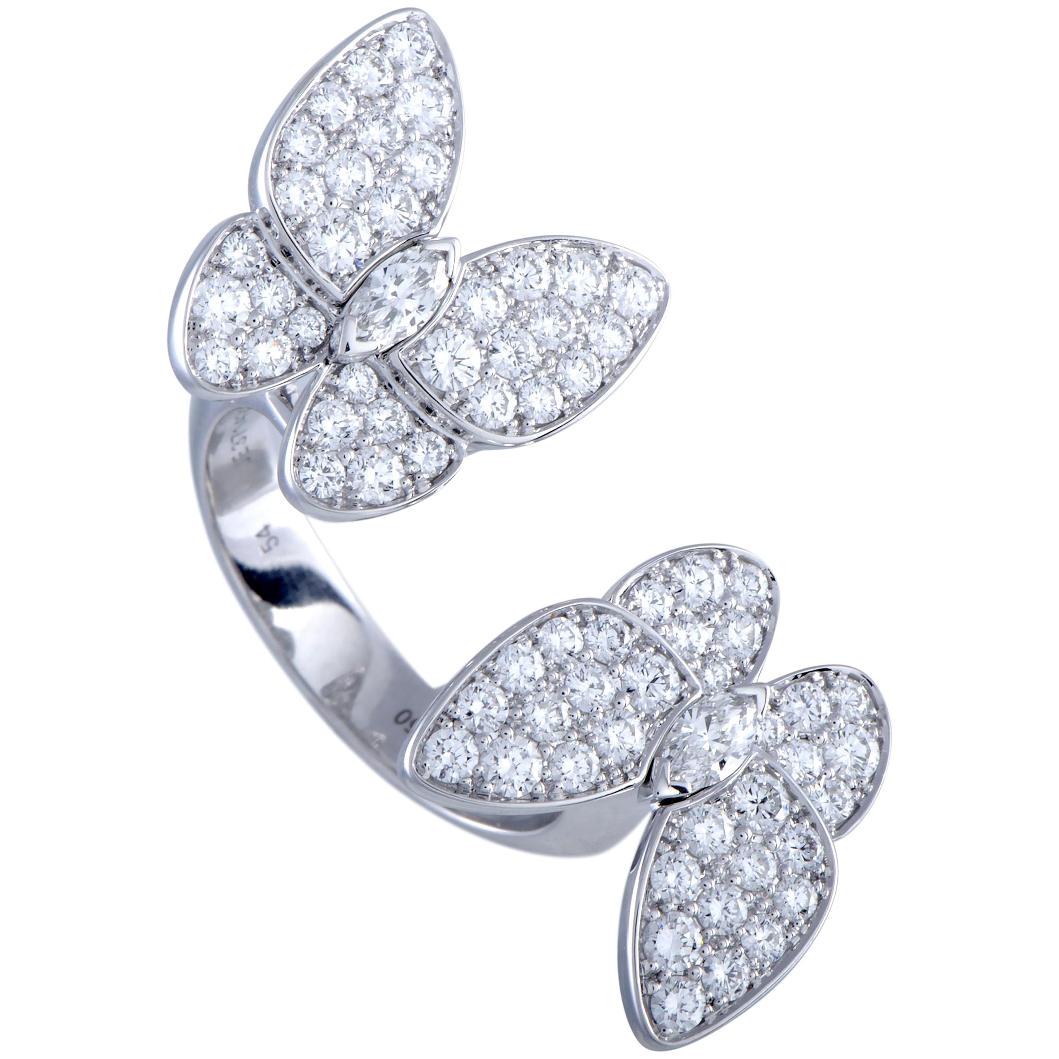 Van Cleef & Arpels Between the Finger Diamond Two Butterfly White Gold Ring