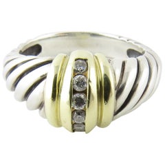 David Yurman 14 Karat Yellow Gold Sterling Silver Diamond Shrimp Dome Ring