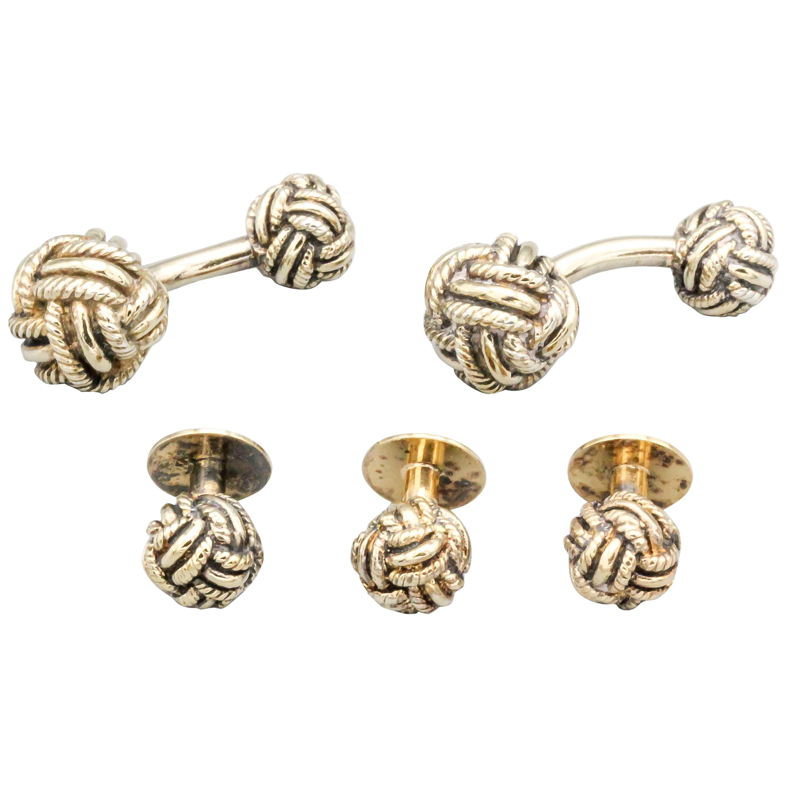 English Sterling Silver Knot Cufflinks and 3 Stud Set