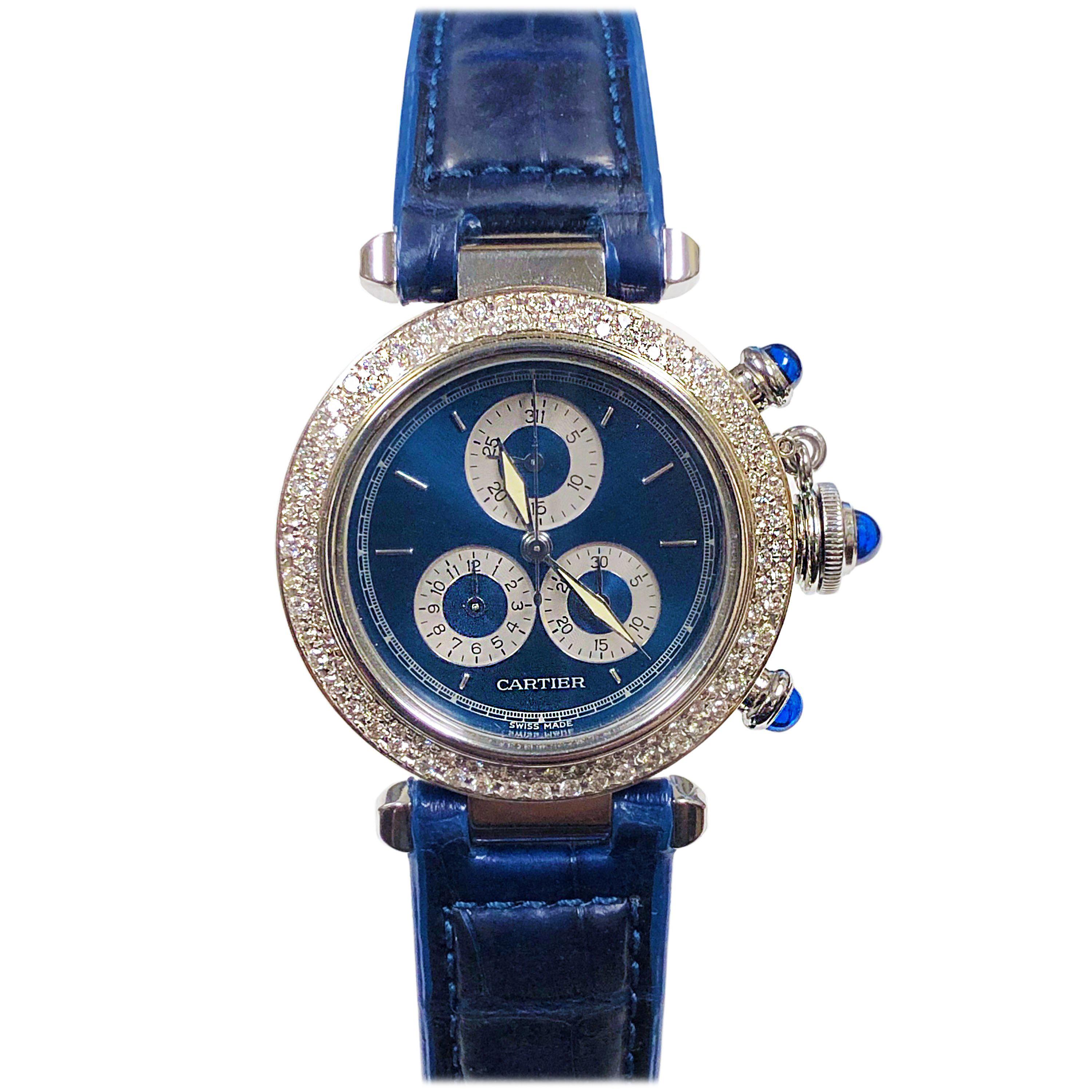 Cartier Pasha de Cartier Steel and Diamond Set Quartz Chronograph Wrist Watch
