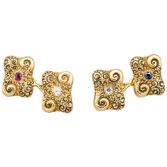 Tiffany & Co. Art Nouveau Ruby Sapphire Diamond and 18 Karat Gold Cufflinks