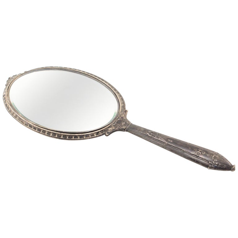 Antique Hand Mirror Sterling Silver 12.35 Ounce For Sale at 1stDibs