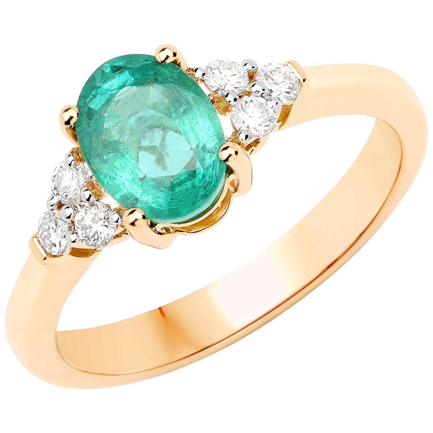 1.25 Carat Zambian Emerald and 0.18 Carats Diamond 14 Karat Gold Bridal Ring For Sale