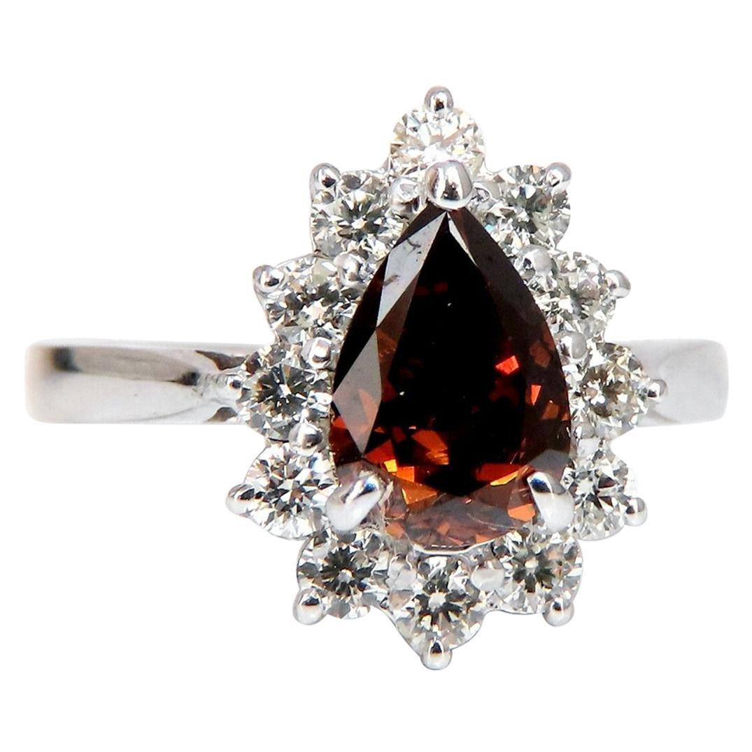 GIA Certified 1.47 Carat Natural Fancy Orange Brown Diamond Halo Ring 14 Karat