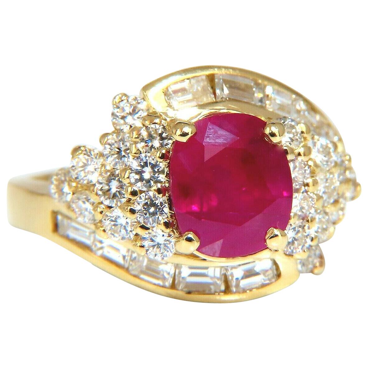 GIA Certified 4.08 Carat Burma Red Ruby Diamonds Ring 18 Karat For Sale