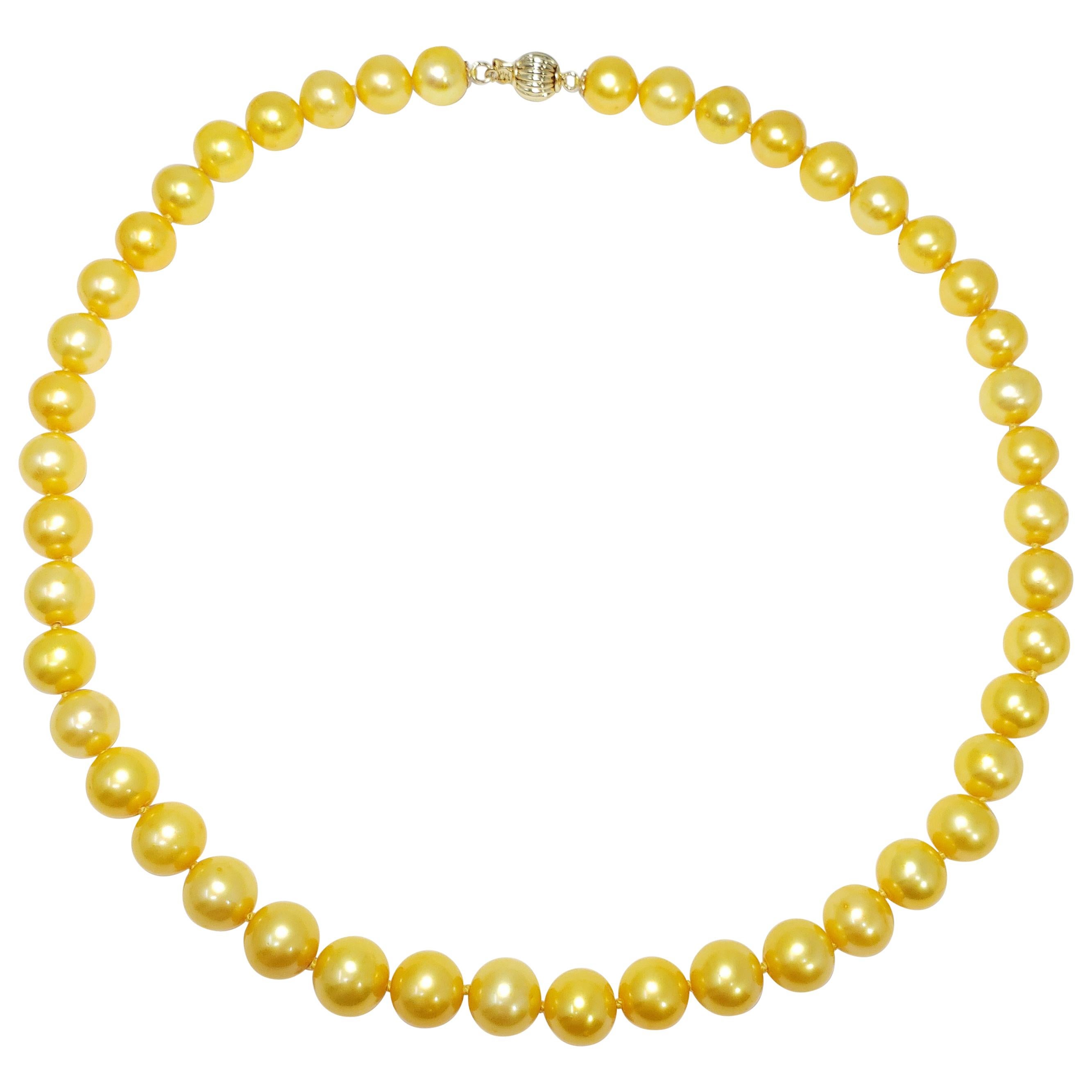 South Sea Pearl Knotted String Necklace with 14 Karat Yellow Gold Clasp For Sale