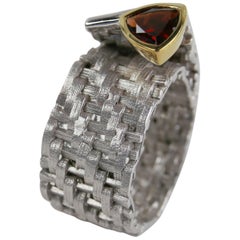 1.30 Carat Garnet 14 Karat Gold Accent Sterling Silver Ring Estate Fine Jewelry