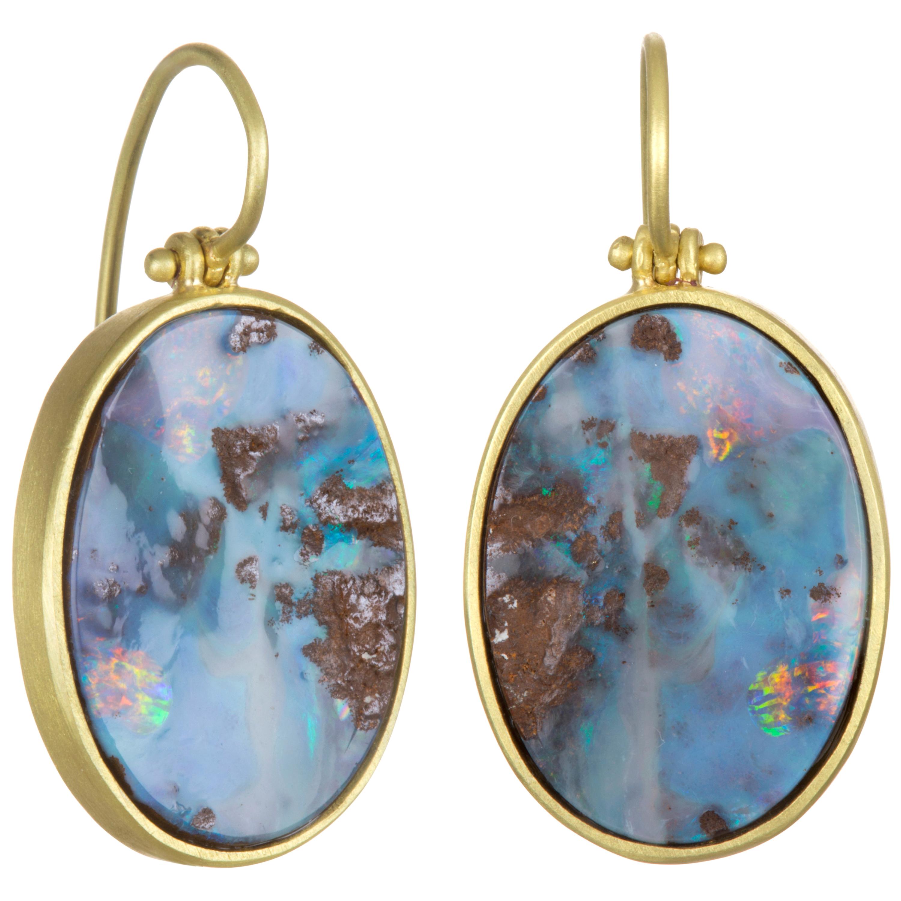 Faye Kim 18 Karat Gold Boulder Opal Split Hinged Earrings