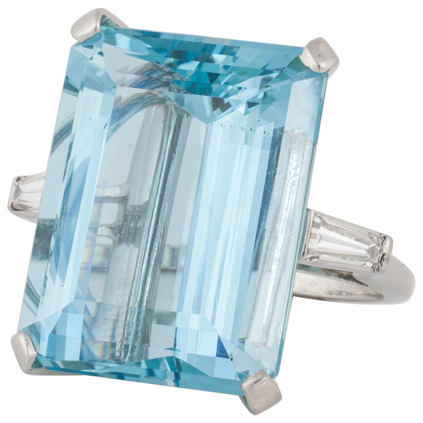35.80 carat Aquamarine Platinum Ring 