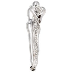 Estate Man Woman Embrace Kissing Diamond Brooch Pin Pendant 18 Karat White Gold