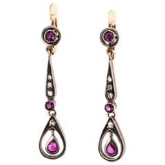 Rose Cut Diamond Ruby Silver Gold Pendent Earrings