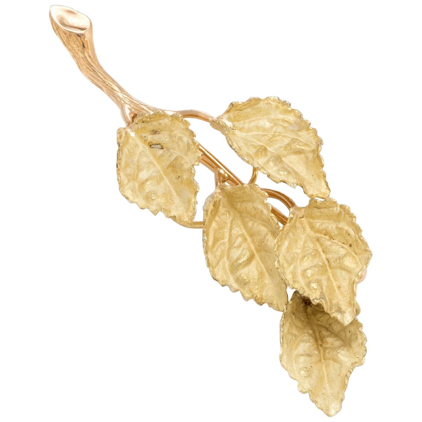 Vintage Leaf Brooch Pendant 18 Karat Gold Organic Branch Estate Fine Jewelry