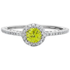 Bague en grappe de diamants ronds brillants blancs et jaune vif de 0,36 carat de couleur fantaisie