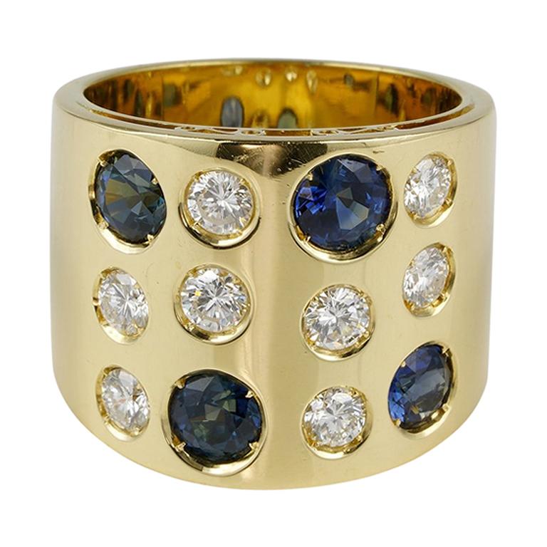 Stunning 1970 Natural Sapphire G VVS Diamond Rare Band Ring 15.8 Grams