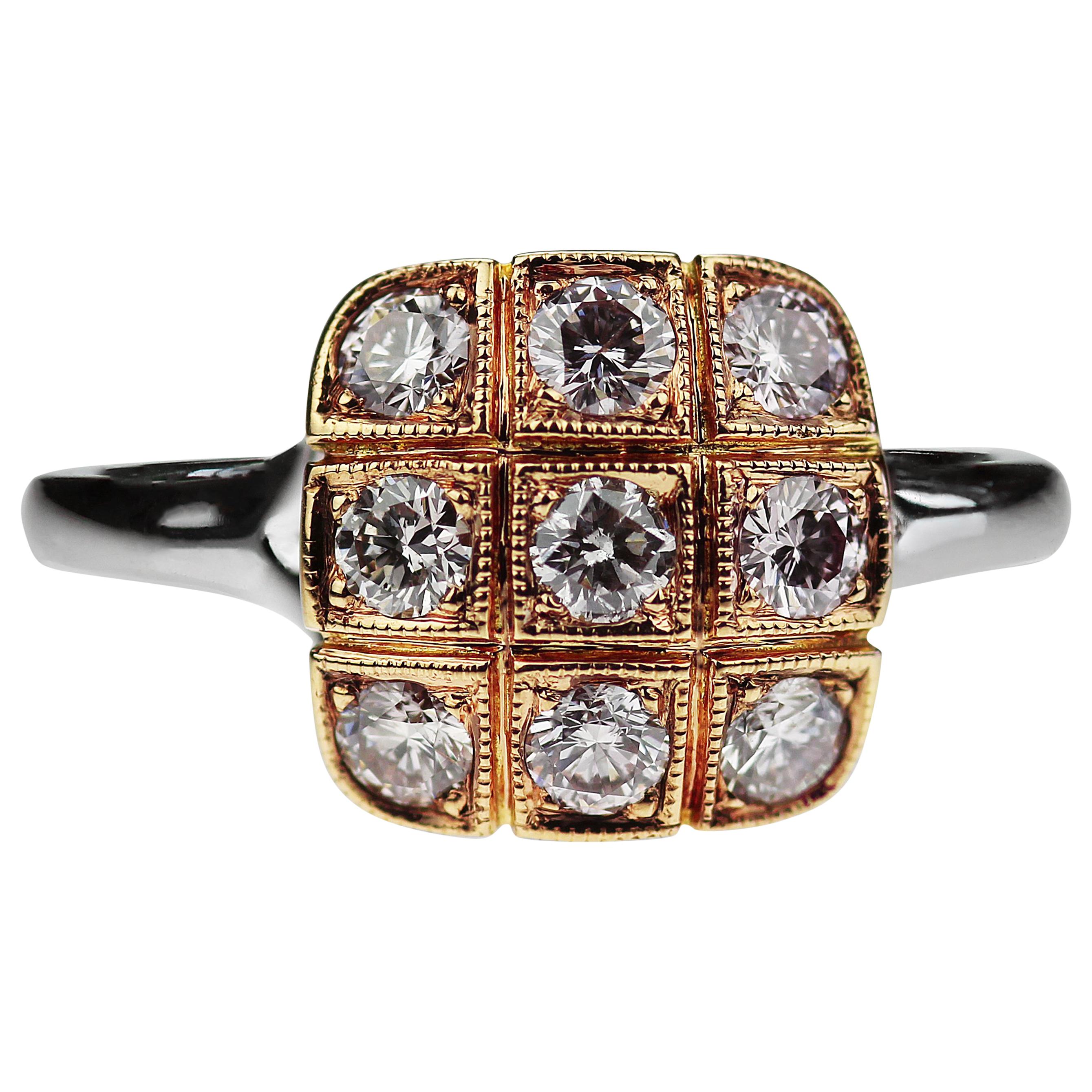 Natural Pink Diamond Square Cluster Ring in 18K White & Rose Gold