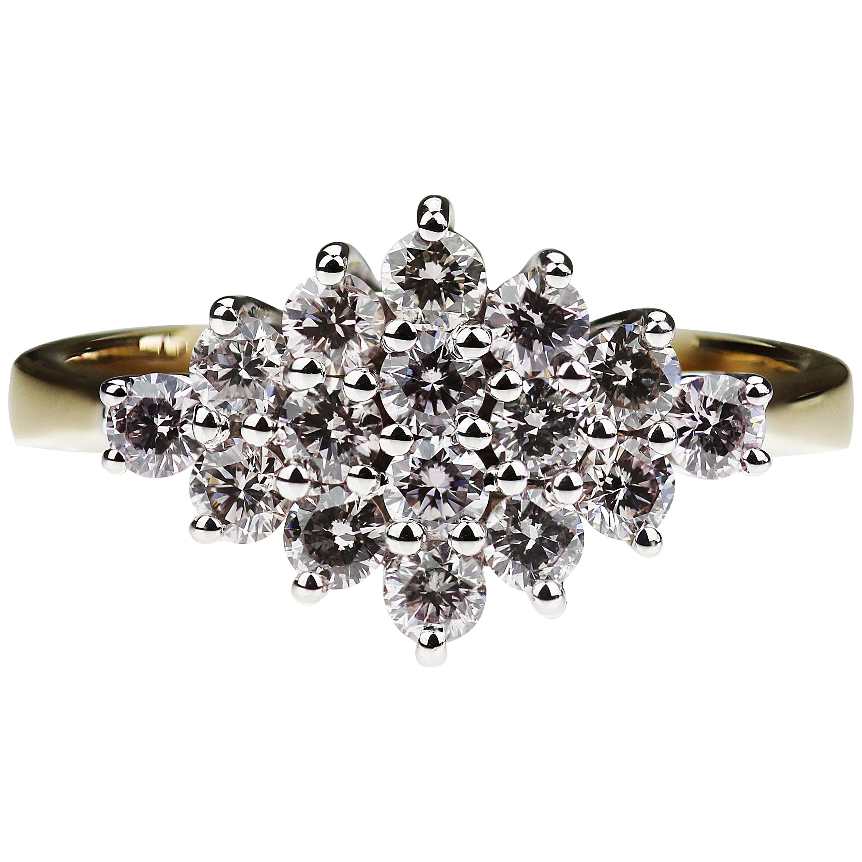 Natürlicher Fancy Pink Diamond, Cluster-Ring aus 18K Weiß- und Gelbgold