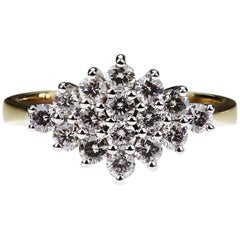 Diamante Rosa Fantasía Natural, Anillo en Racimo de Oro Blanco y Amarillo de 18K