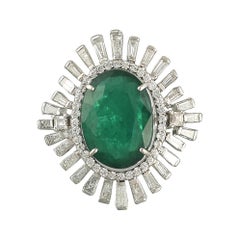Set 18K Gold, 7.85cts Zambian Emerald and Baguette Diamond classic Cocktail Ring