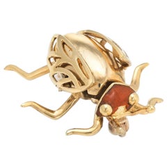 Retro Enamel Beetle Bug Insect Brooch Pin 14 Karat Yellow Gold Estate Jewelry