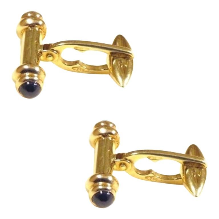 Sapphires Yellow Gold Cufflinks Handcrafted in Italy by Botta Gioielli