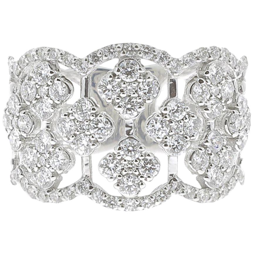1.42 Carat Round Diamond Clover Ring 18K White Gold Band Ring Fashion Ring