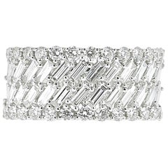 1.57 Carat White Gold Round and Baguette Diamond Ring Weighing Bridal Rings