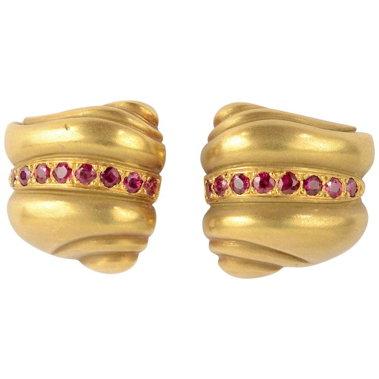 Kieselstein Cord Gold Ruby Earrings For Sale at 1stDibs