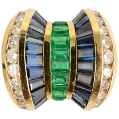 Charles Krypell Diamond, Sapphire and Emerald Ring