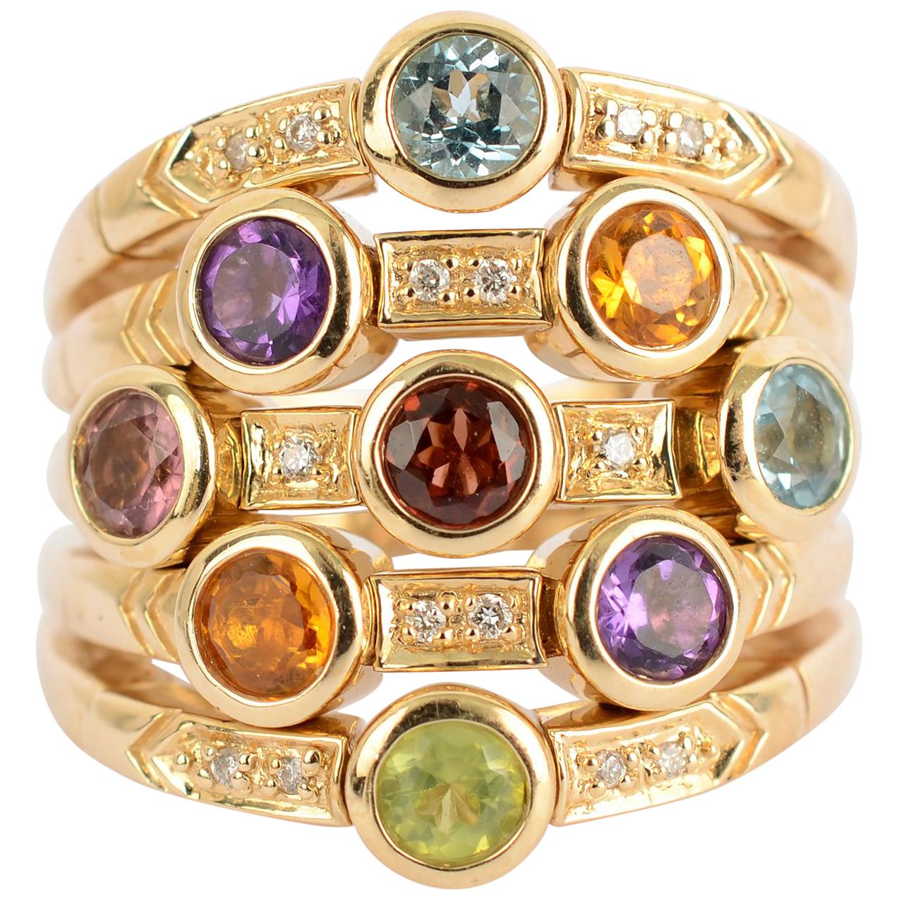 Sonia B Multiband Ring with Gemstones For Sale