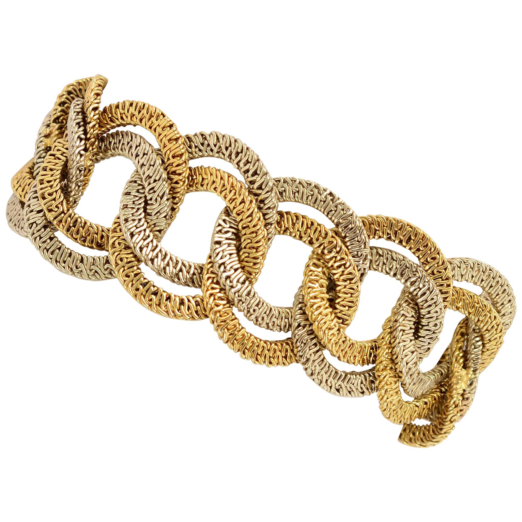 Bicolor Gold Overlapping Links Bracelet For Sale
