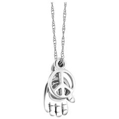 White Gold Luck and Peace Two Symbol Charms Diamond Pendant Necklace