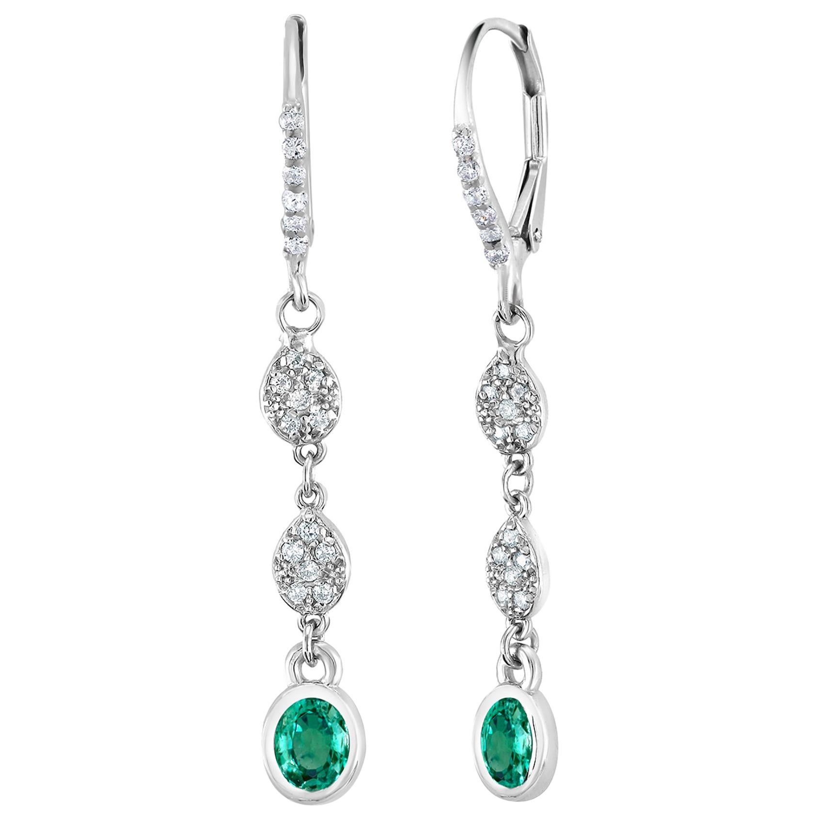 Emerald and Diamond Hoop Drop Earrings Weighing 1.40 Carat