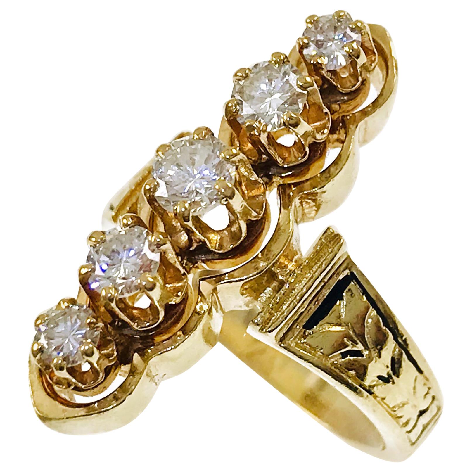 Victorian FJG Vertical Five-Diamond Ring