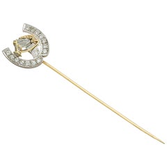 Vintage 1.41 Carat Diamond and White Gold Horseshoe Pin Brooch