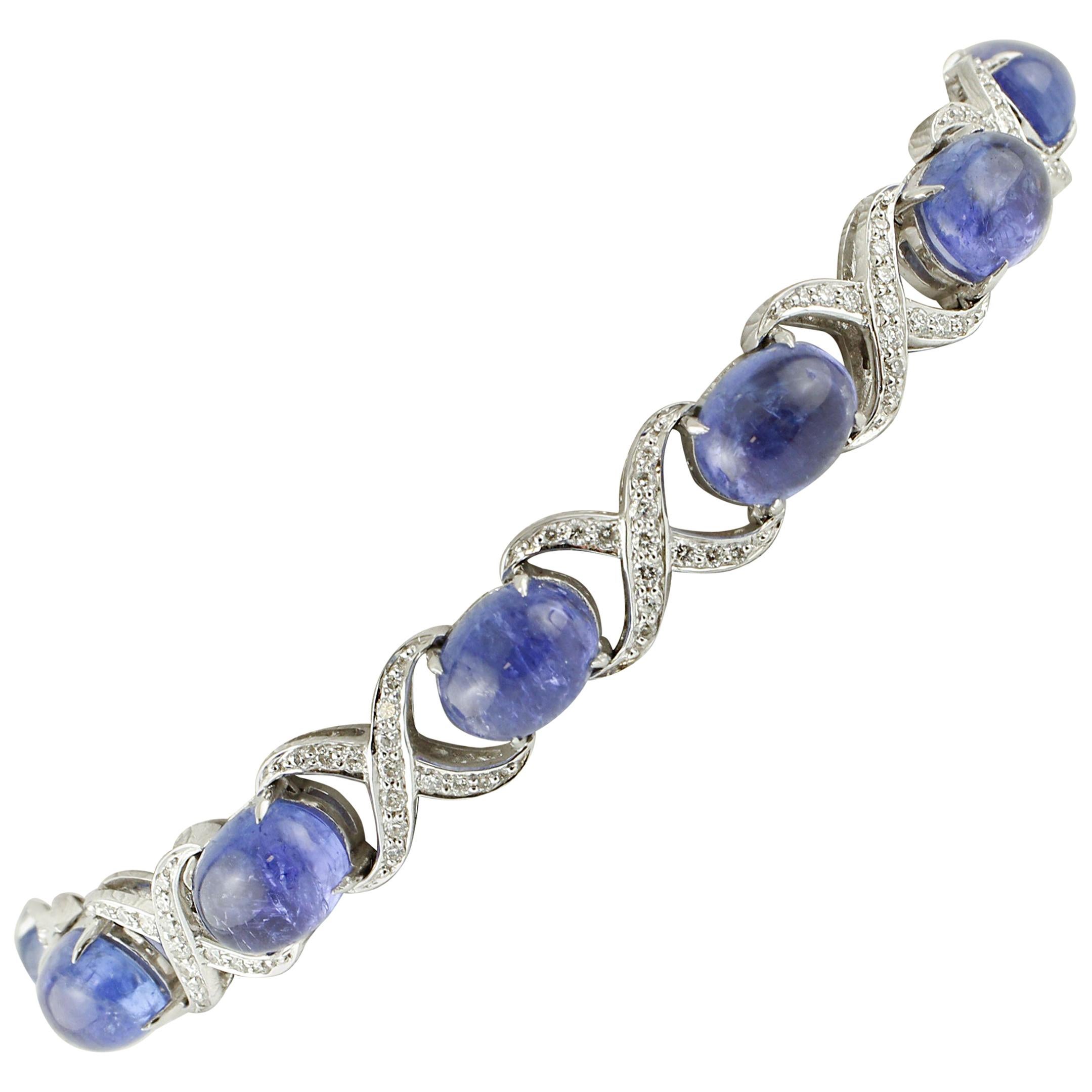 Diamonds, Tanzanites, 18 Karat White Gold Link Bracelet