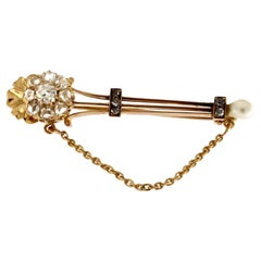 Vintage Pink Gold Brooch with Diamonds