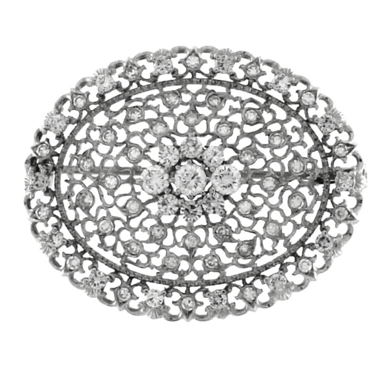 White Gold and Diamonds Brooch For Sale at 1stDibs