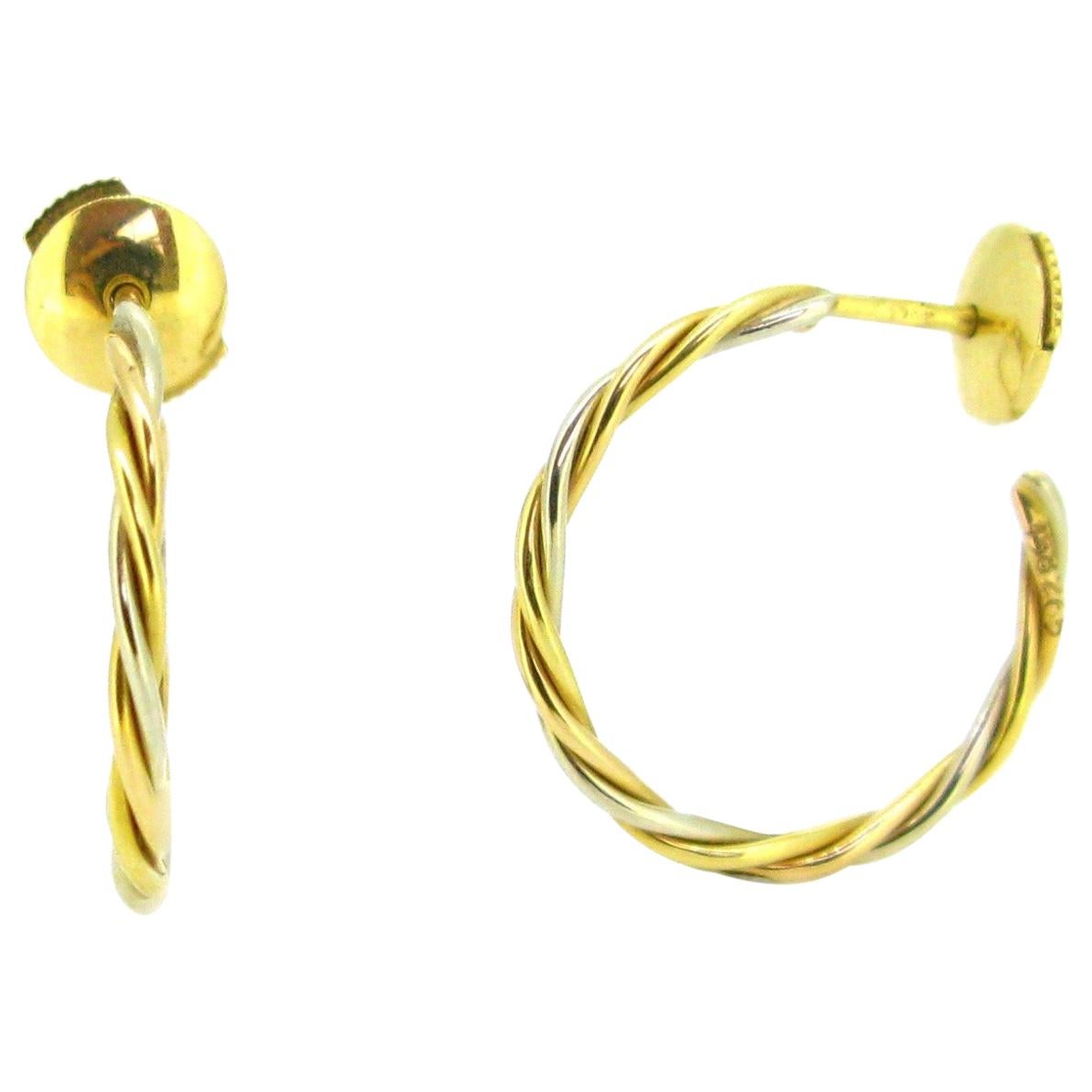 Cartier Yellow White Two Gold Hoop Studs Earrings