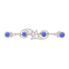 Antique Victorian Sapphire and Diamond Filigree Brooch, circa 1900s