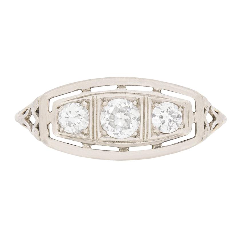 Edwardian Three-Stone Diamond Engagement Ring, circa 1910s