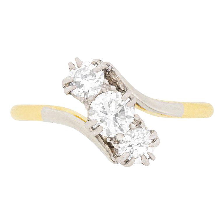 Art Deco Three-Stone Diamond Twist Ring, circa 1930s For Sale