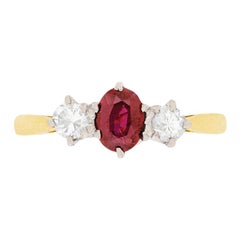 Vintage Ruby and Diamond Three-Stone Ring, circa 1970s