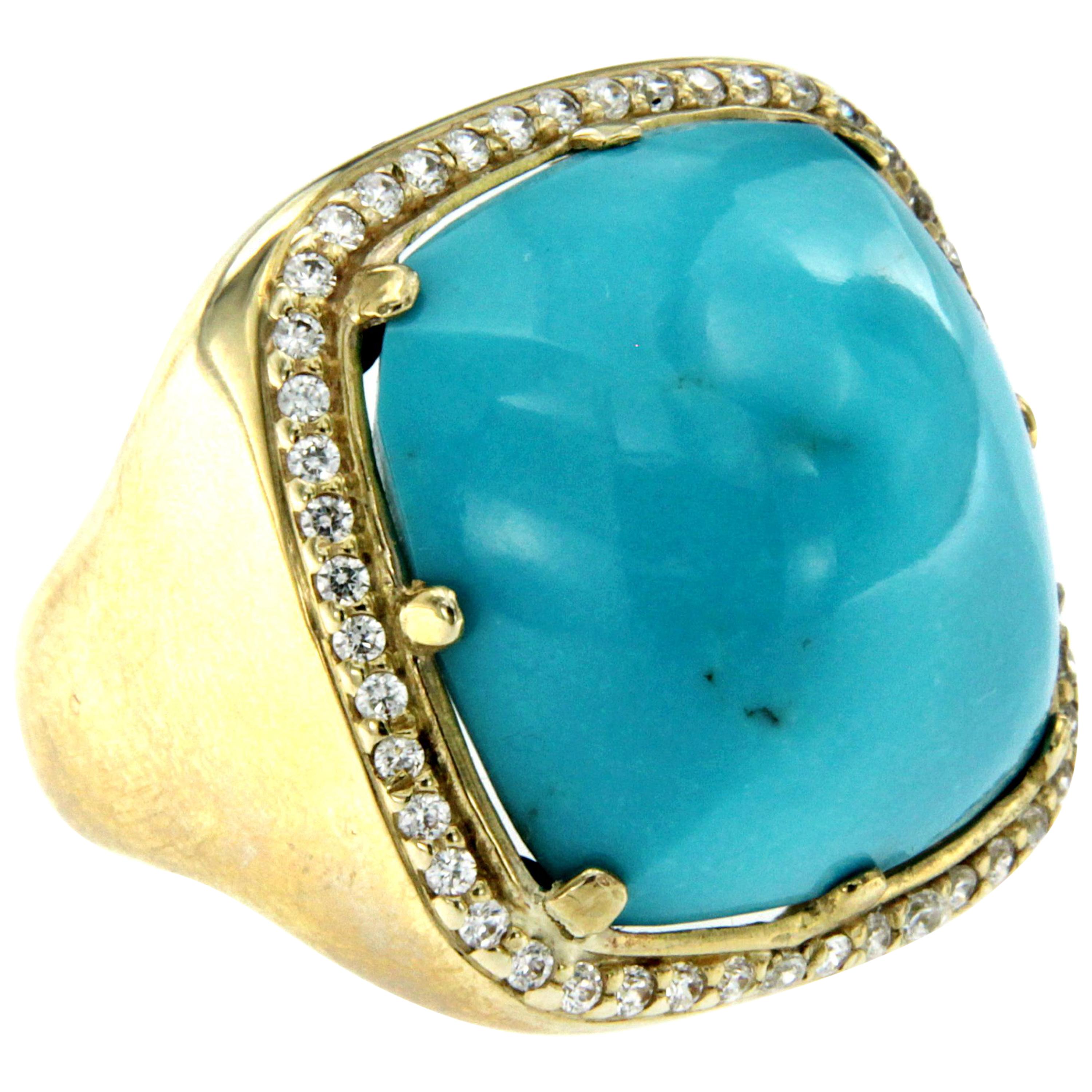 Vintage Turquoise Paste Diamond Cocktail Gold Ring