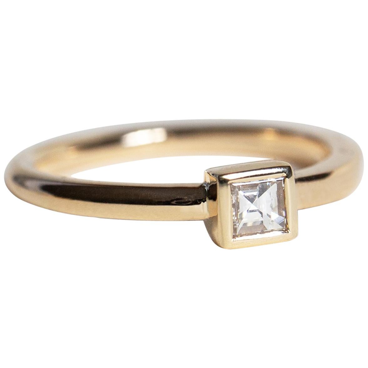 M. Hisae Carré Cut Antique White Diamond Solitaire Cocktail Ring For Sale